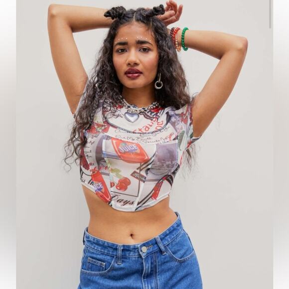 Cider Mesh Abstract Pattern Top Short Sleeve Size M Pullover - Picture 3 of 13